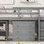 Low Study Full Loft Bed with Cabinet Shelves and Rolling Portable Desk Multiple Functions Bed- Gray - Korvel