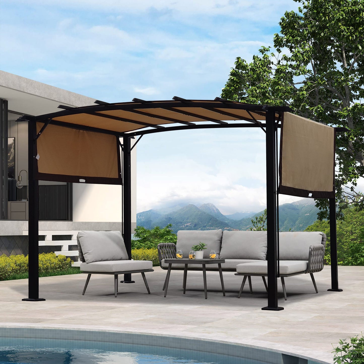 12 x 9 Ft Outdoor Pergola with Retractable Shade Canopy