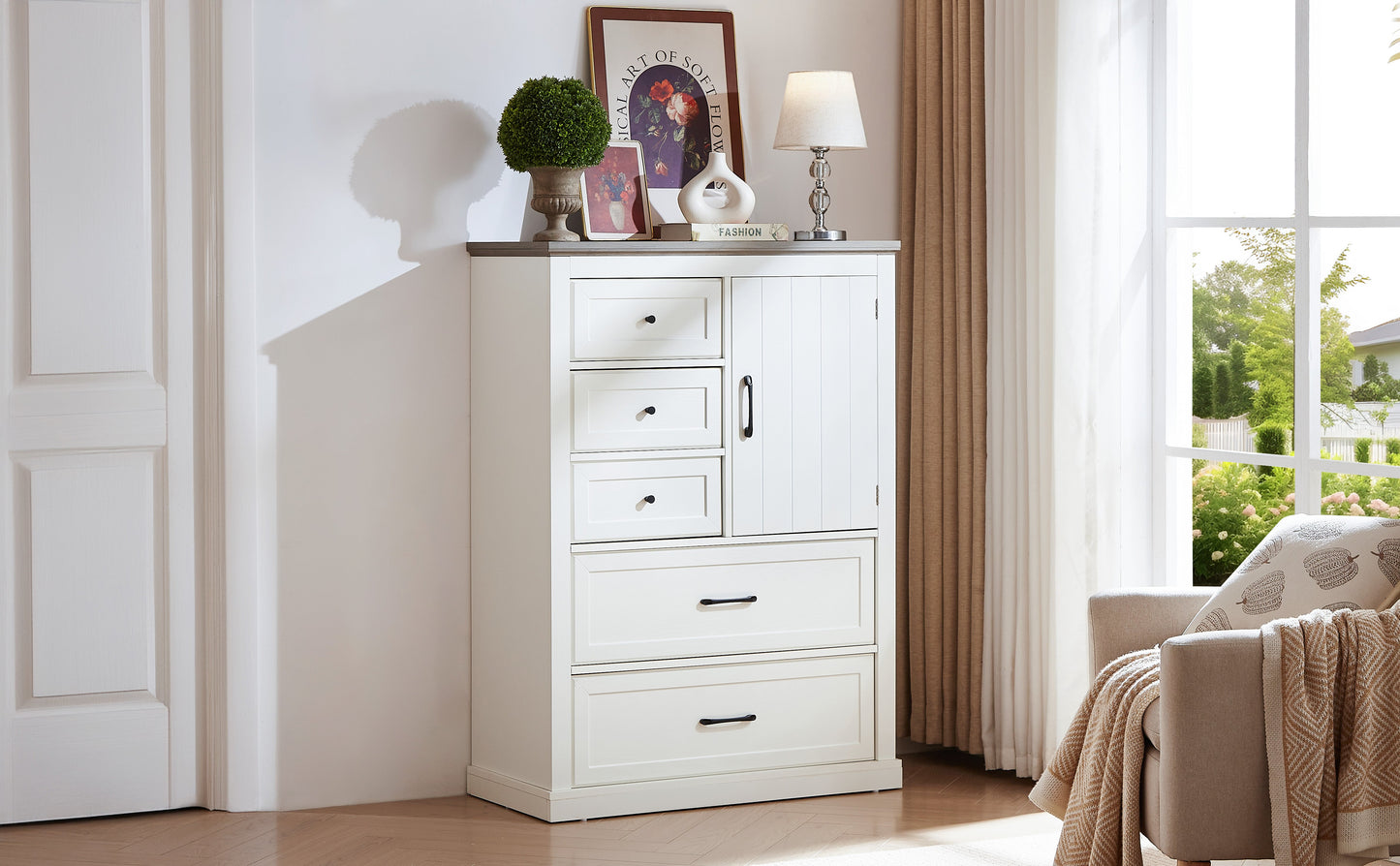 Commode 5 Tiroirs Élégante Ferme en Blanc