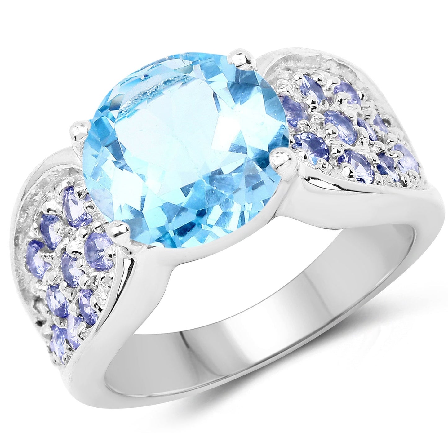 Bague en argent sterling avec topaze bleue et tanzanite de 4,77 carats