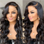 Long Body Wave Black Wig Synthetic Wigs for Black Women Middle Part Brown Cosplay Hairs - Korvel