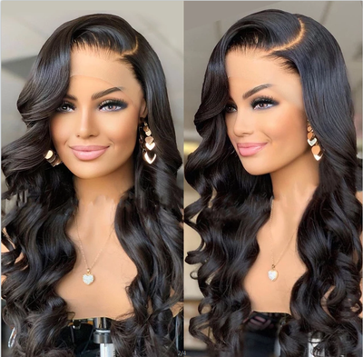 Long Body Wave Black Wig Synthetic Wigs for Black Women Middle Part Brown Cosplay Hairs - Korvel