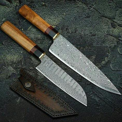 Exquisite Custom Handmade Damascus Steel Chef Knife Set with Rosewood Handles - Korvel