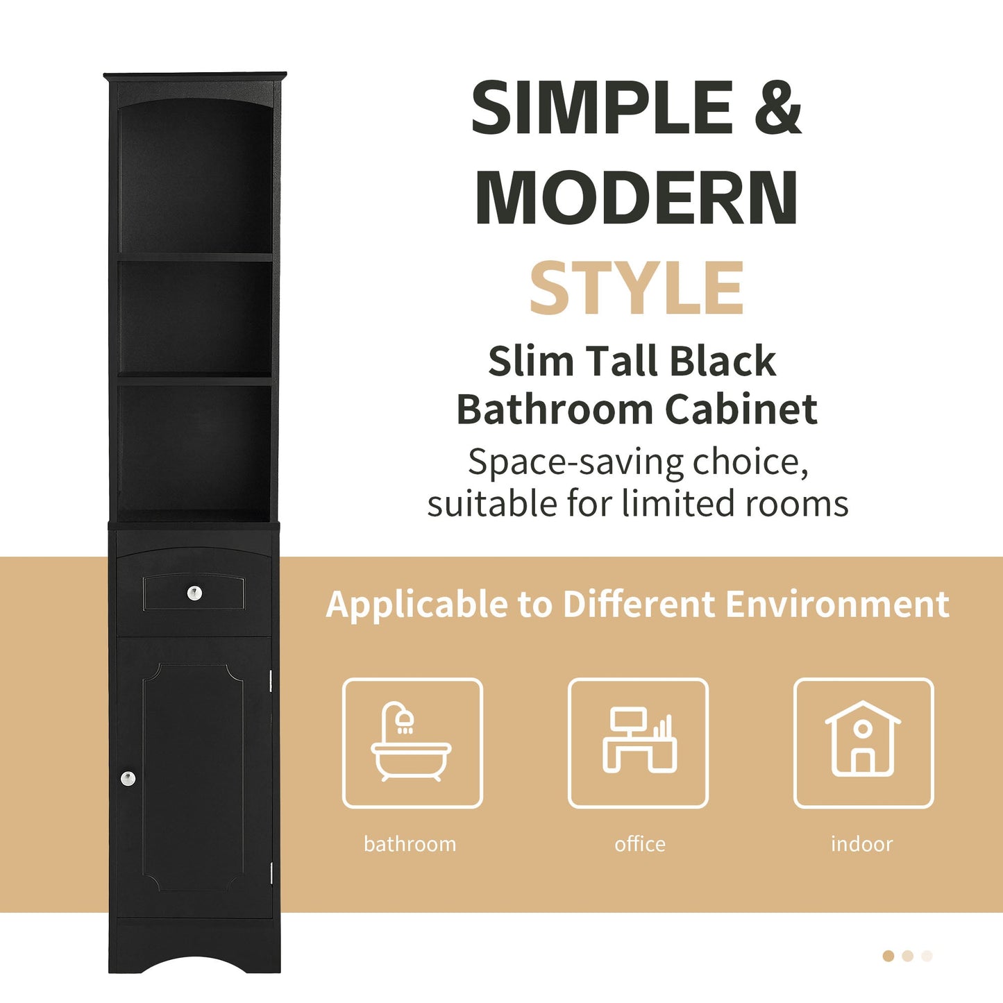 Armoire de Salle de Bain Élégante et Haute avec Étagère Réglable - Noir