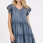 Vestido Mini de Manga Corta con Volantes y Escote en V para Mujeres