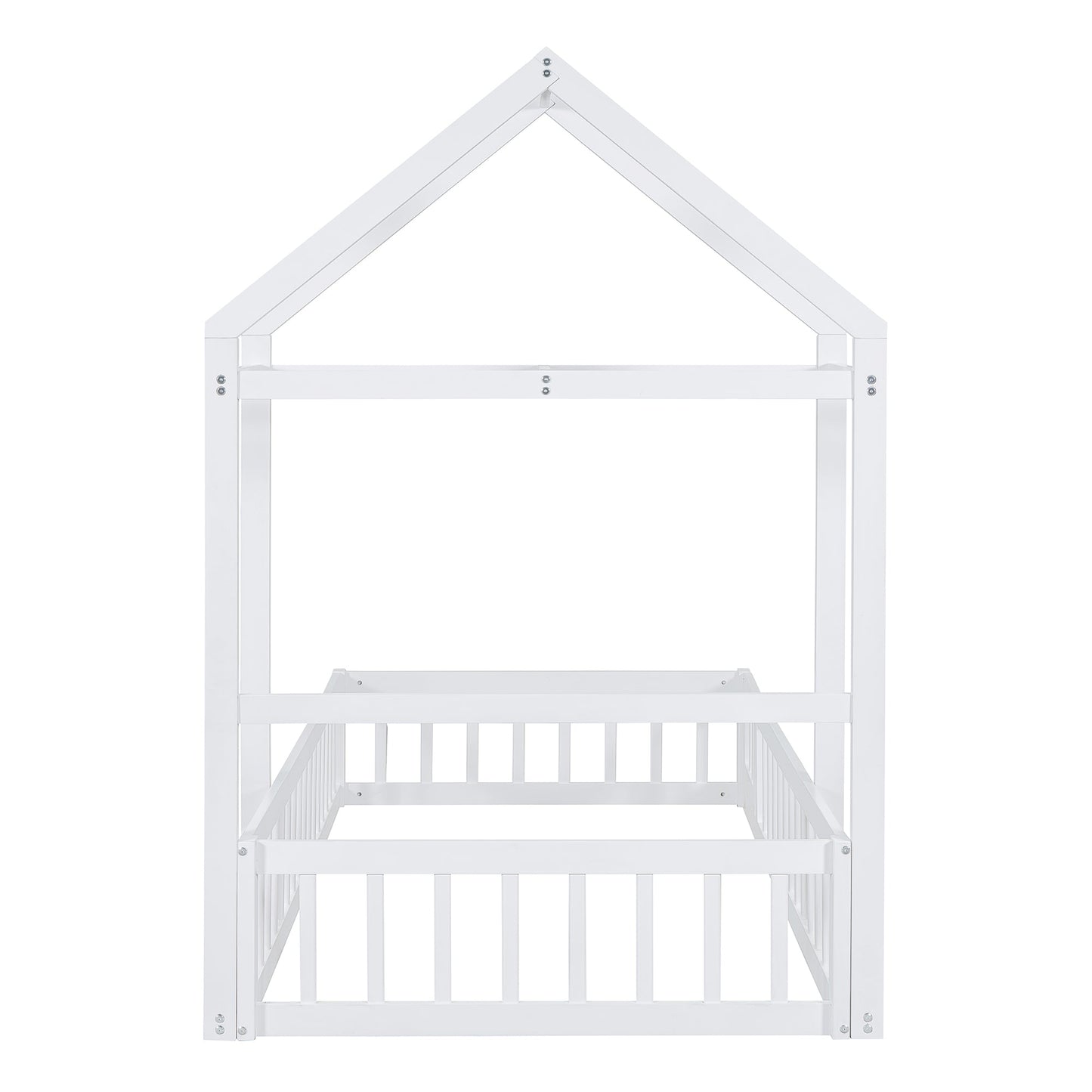 Wooden Twin Size Children's Bed with Detachable Headboard and Integrated Clothes Drying Rack, White - Korvel