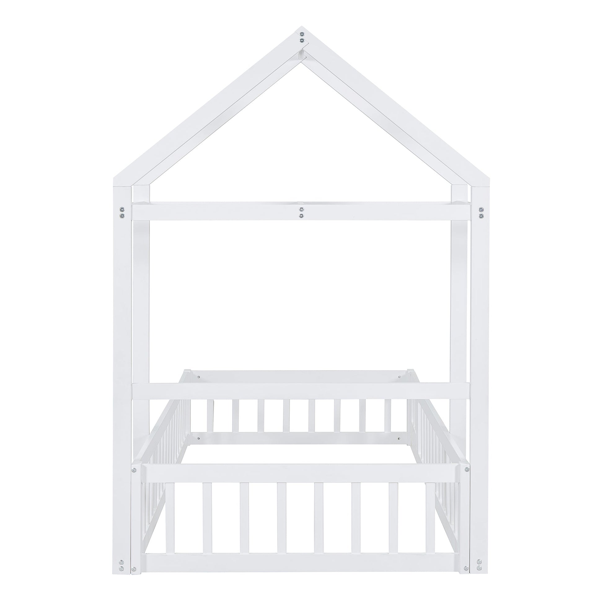 Wooden Twin Size Children's Bed with Detachable Headboard and Integrated Clothes Drying Rack, White - Korvel