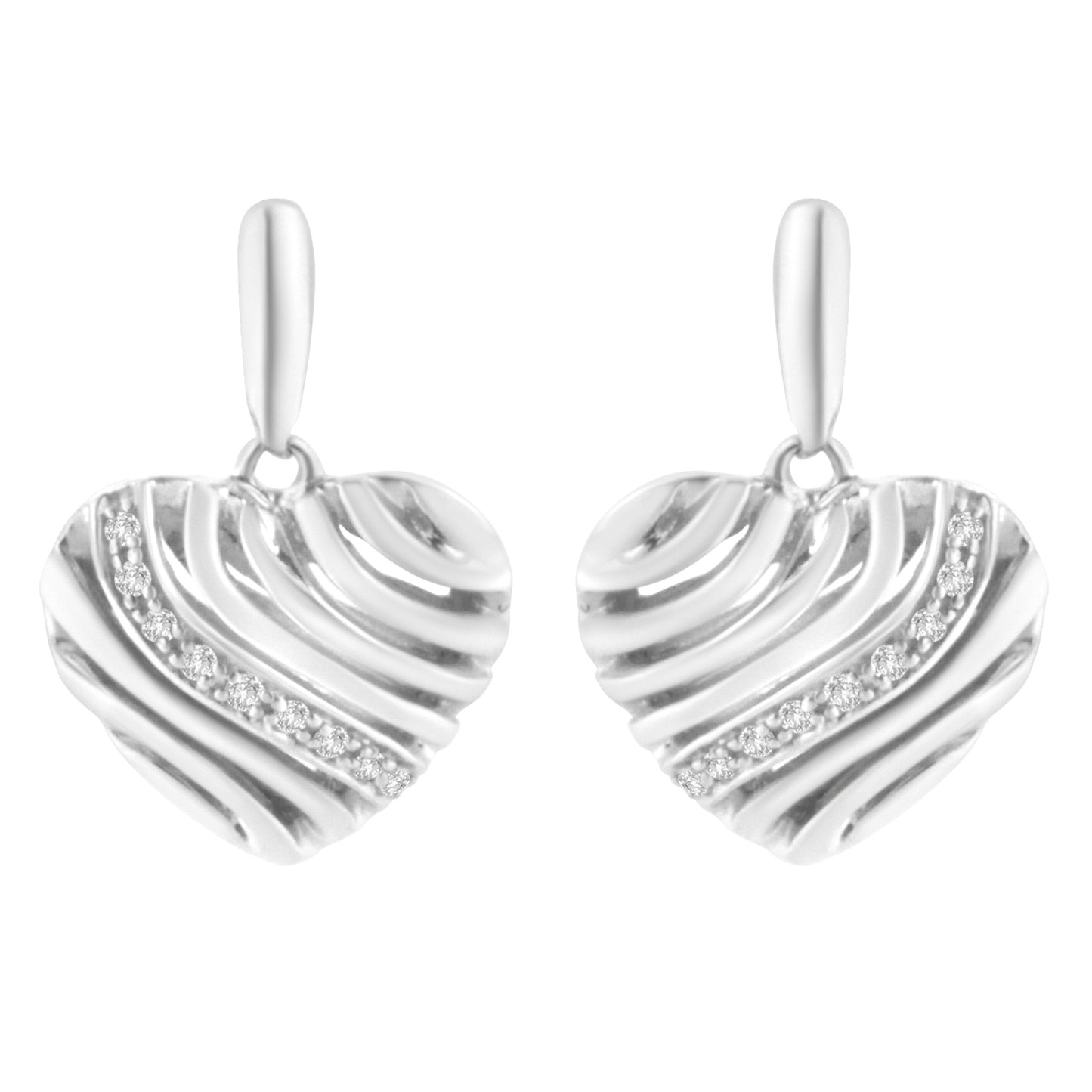 Sterling Silver Heart Diamond Accent Puff Earrings