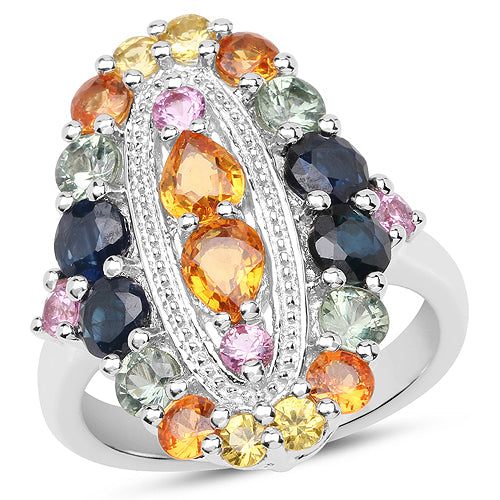 Anillo de Clúster de Múltiples Zafiros de 3.84 Quilates en Plata Esterlina