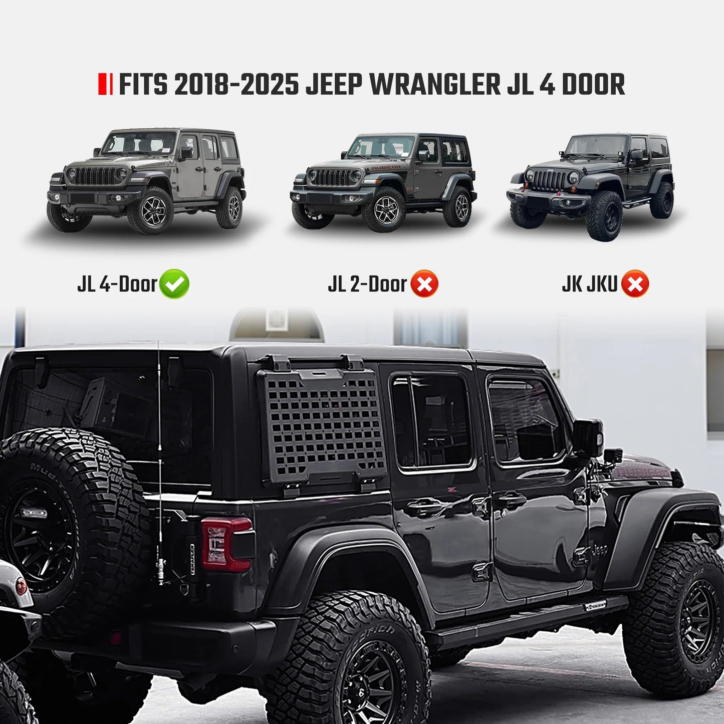 Rear Window Molle Panel System for 2018-2024 Jeep Wrangler JL 4Doors - Modular Storage and Protective Decoration - Korvel