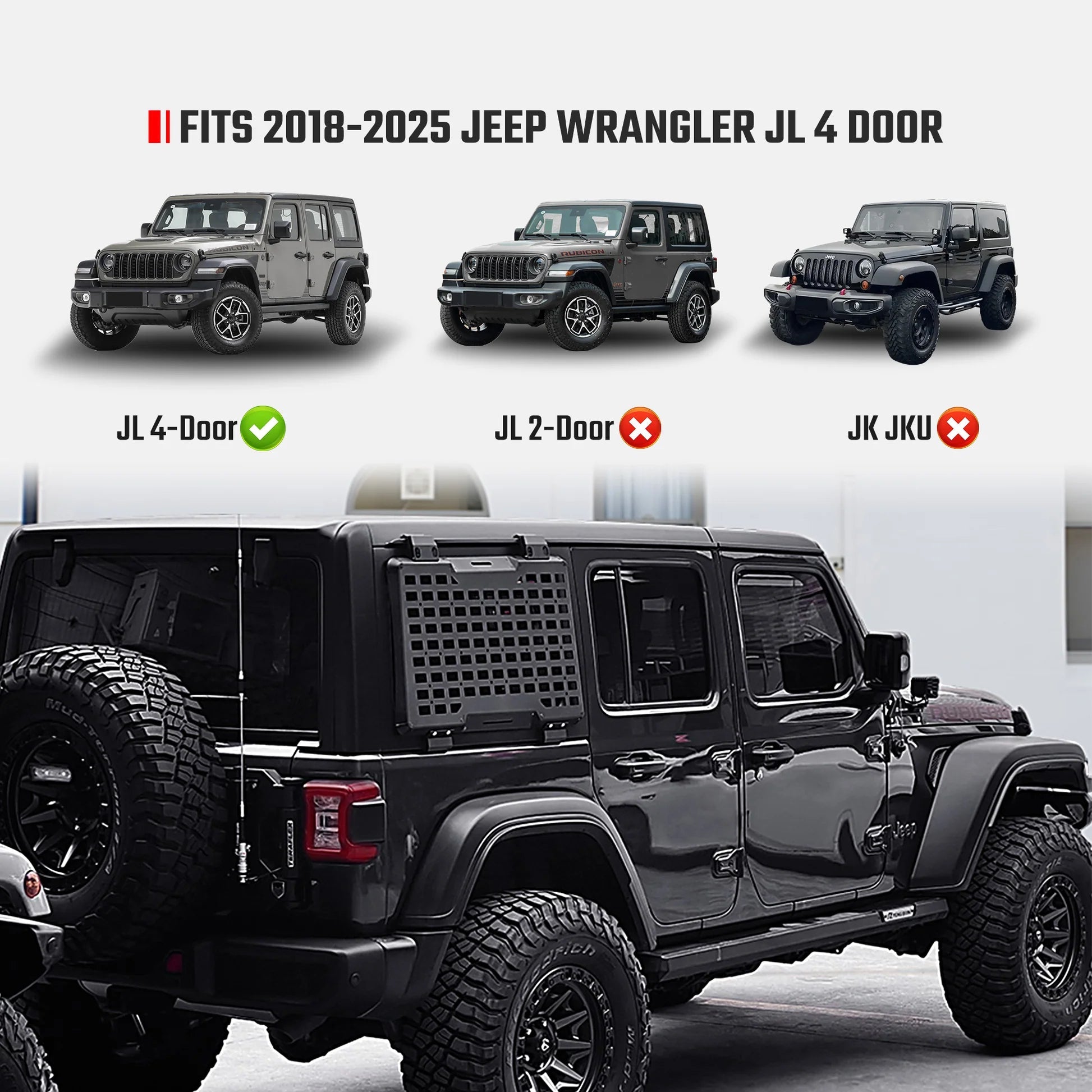 Rear Window Molle Panel System for 2018-2024 Jeep Wrangler JL 4Doors - Modular Storage and Protective Decoration - Korvel