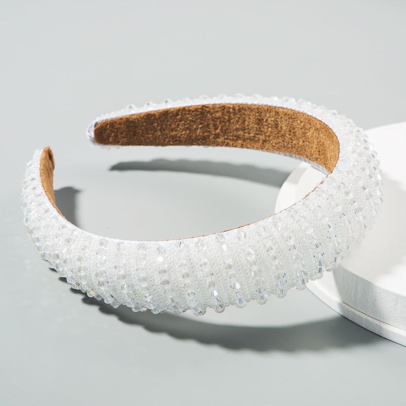 Hair Hoop Hand Woven Beaded Head Hoop Female Baroque Sponge Hair Bundle Korean Style Of The Net Red Face Wash Hair Accessories - Korvel