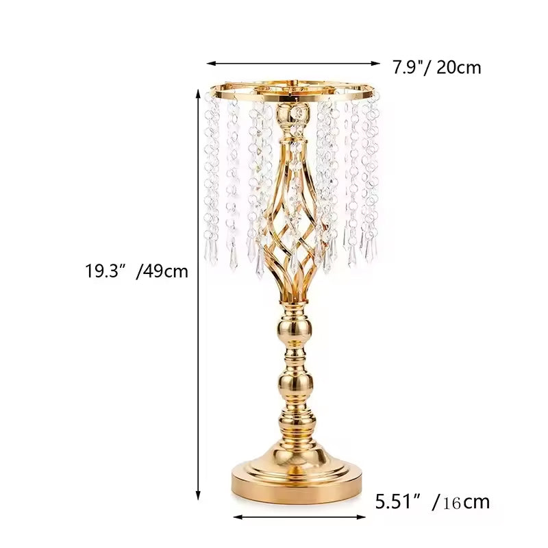 Wrought Iron Metal Flower Stand with Crystal Acrylic Beads Hanging Flower Arrangement, Gold-Plated Decoration for Wedding Tables - Korvel