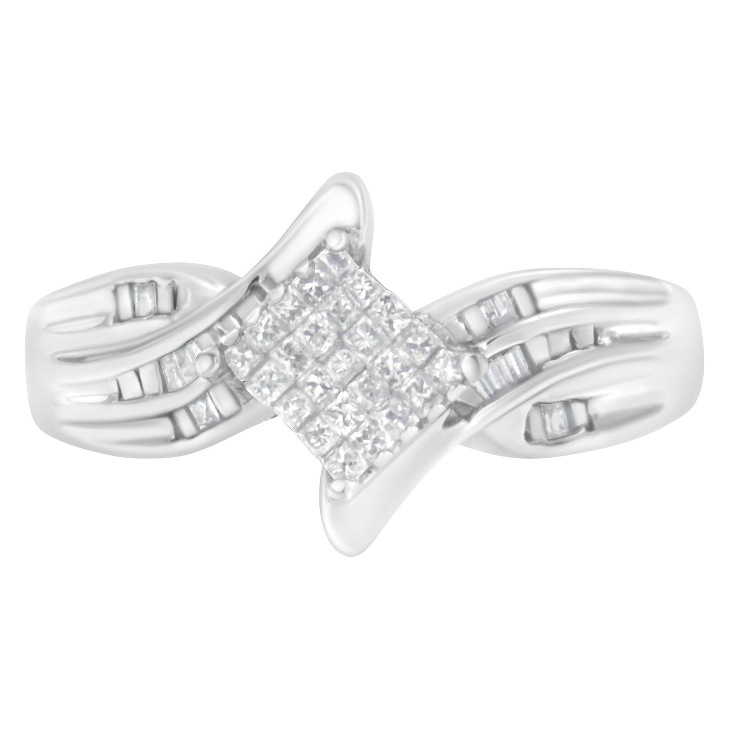 10K White Gold 1/3 Cttw Diamond Bypass Cocktail Ring - Size 4