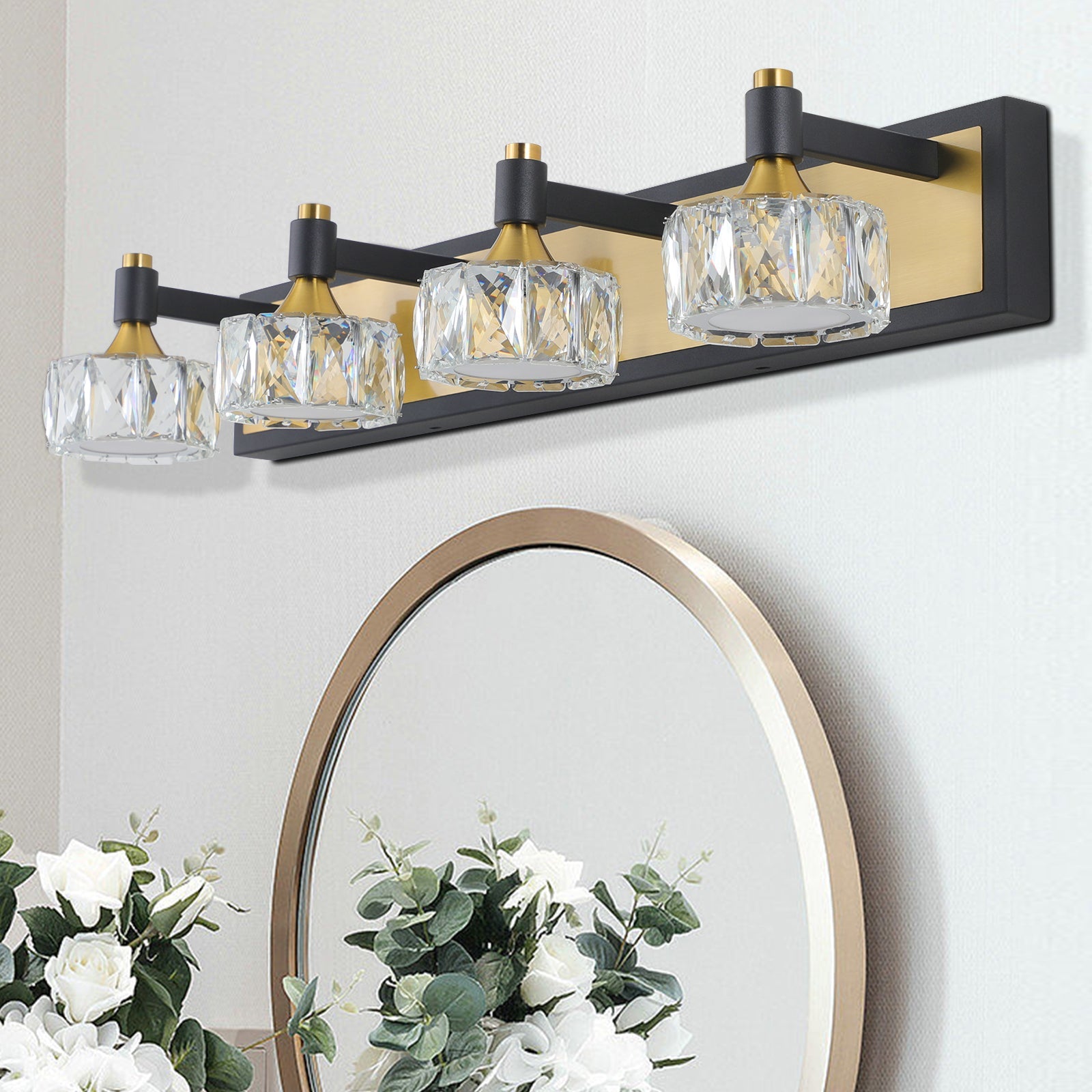 LED 4-Light Modern Crystal Bathroom Vanity Light Over Mirror Bath Wall Lighting  Fixtures - Korvel