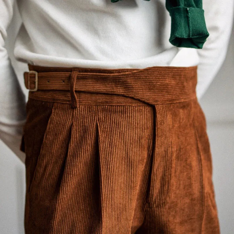 Corduroy Straight High Waist Casual Pants for Men