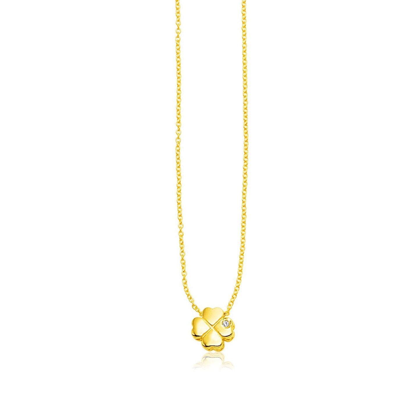 Collier en trèfle à quatre feuilles en or jaune 14k poli avec diamant