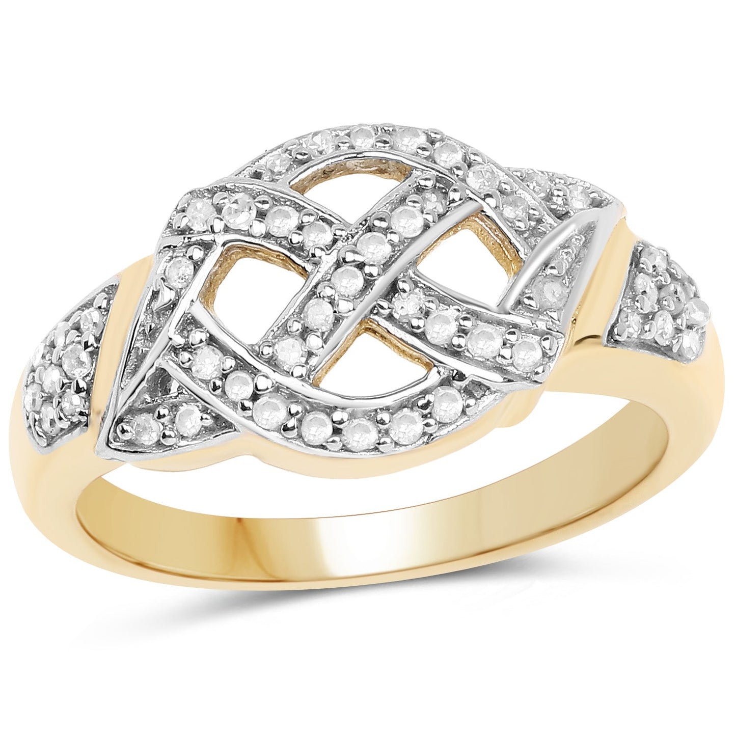 Anillo Cruzado de Diamante de 0.21 Quilates Baño de Oro Amarillo de 14K