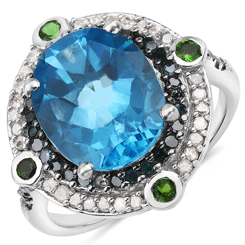 5.84 Carat Genuine Multi-Stone .925 Sterling Silver Engagement Ring