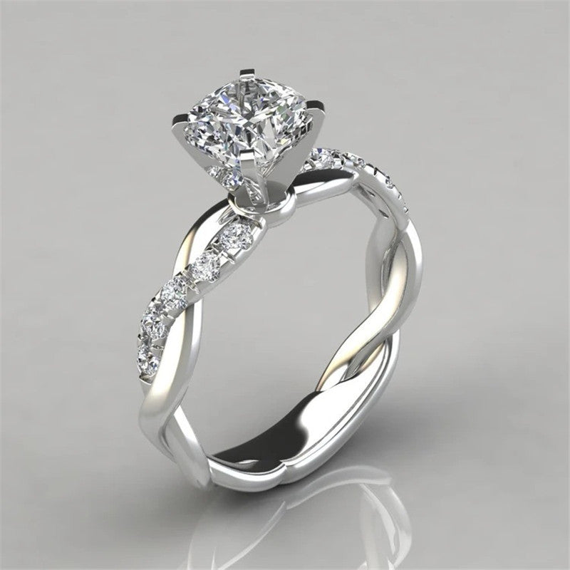 European and American jewelry 18k rose gold plated two-tone princess square diamond ring cross twist diamond ring - Korvel