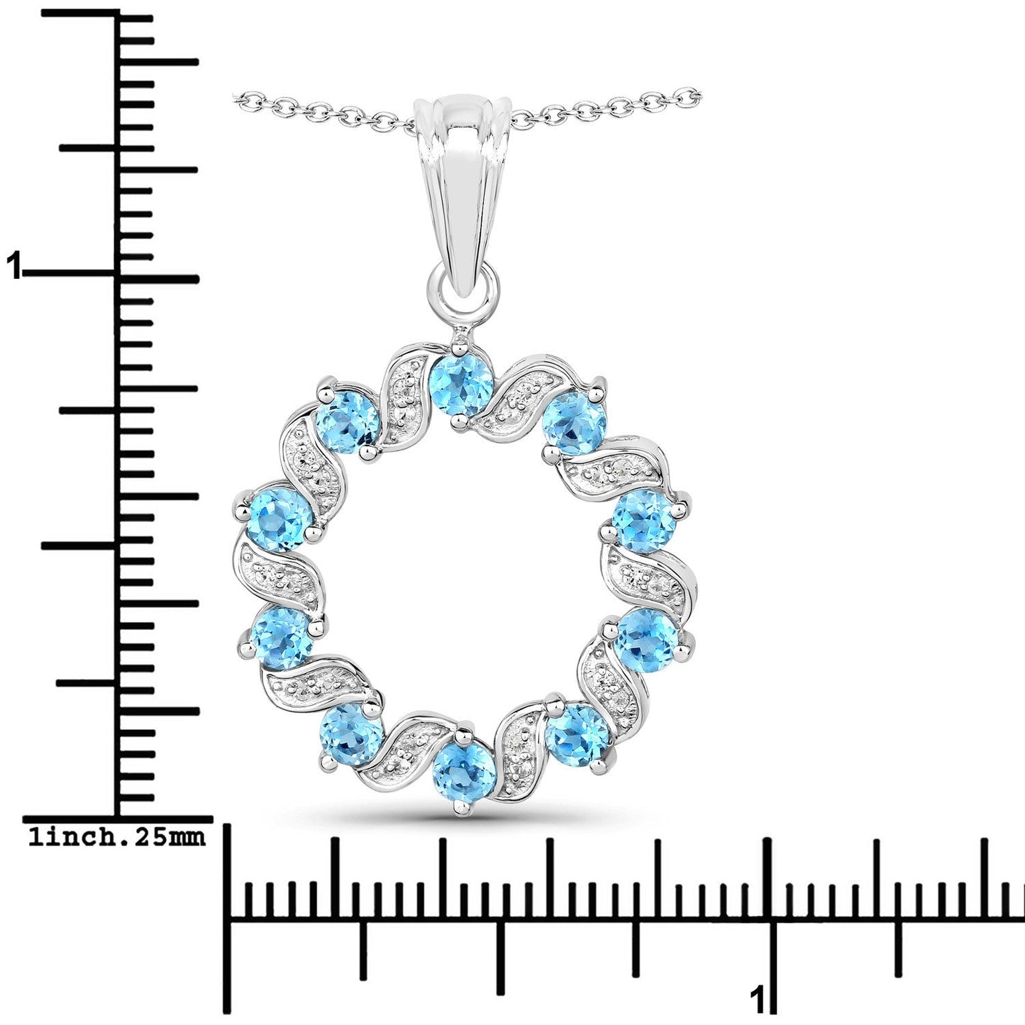 1.30 Carat Swiss Blue Topaz & White Topaz Pendant in Sterling Silver