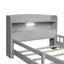 Wood Twin Size Platform Bed with Built-in LED Light  Storage Headboard and Guardrail Antique Grey - Korvel