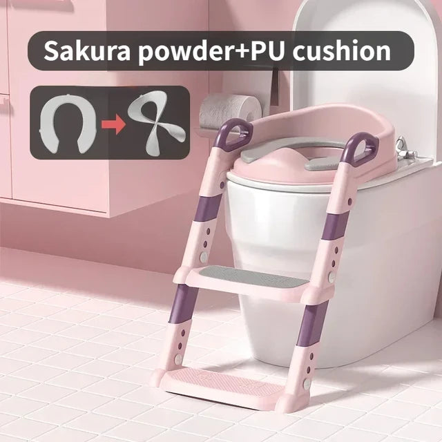 Stair Style Children's Toilet Boy and Girl Baby Toilet Folding Rack Step Stool Child Step Toilet Seat Ring Baby Potty Toilets - Korvel