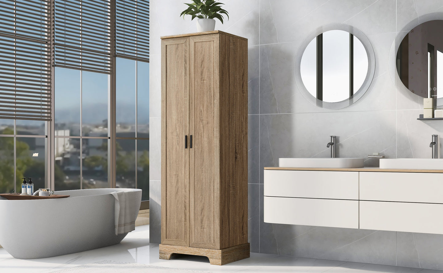 Elegante armario de almacenamiento marrón con estante ajustable