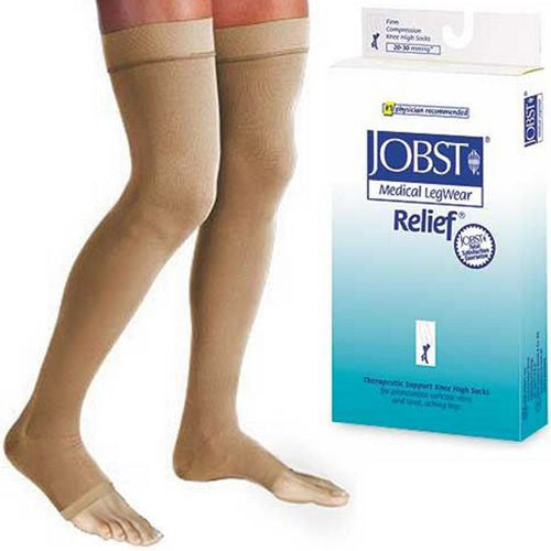 Chaussettes de compression Jobst Relief hautes jusqu'à la cuisse - orteil ouvert, beige