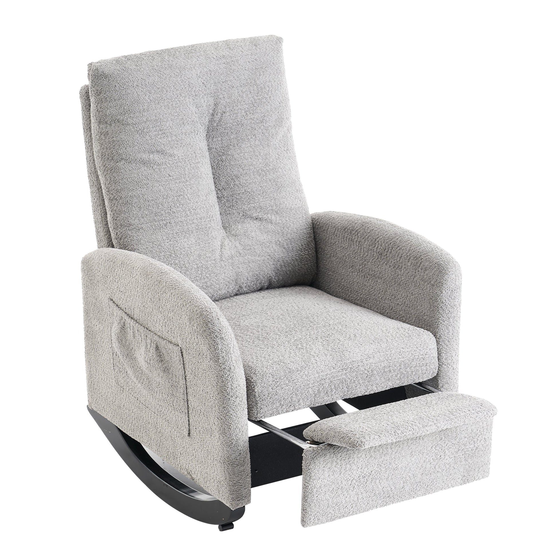Accent Rocking Chair with Footrest High Back Rubber Wood Rocking Legs Bedroom Living Space - Korvel