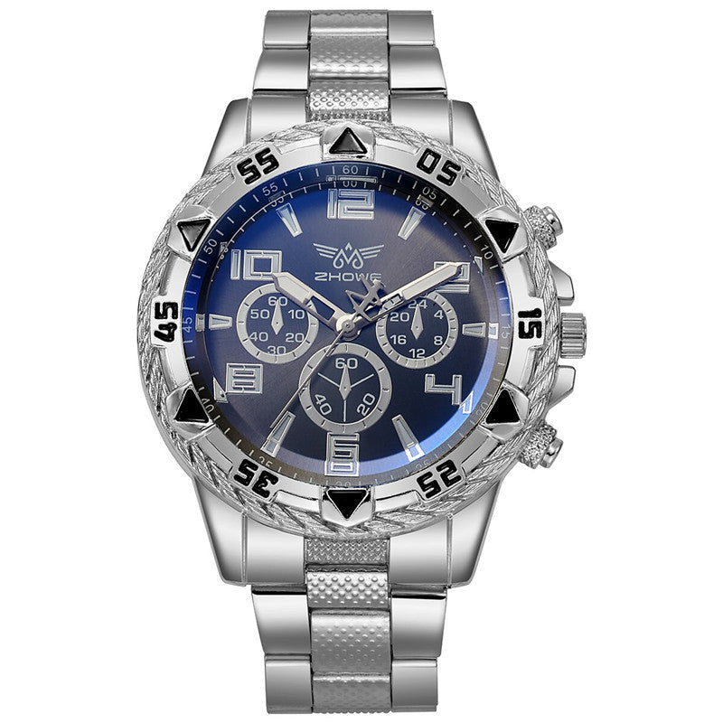 Men's Casual Sports Watch with Steel Strap and Large Dial