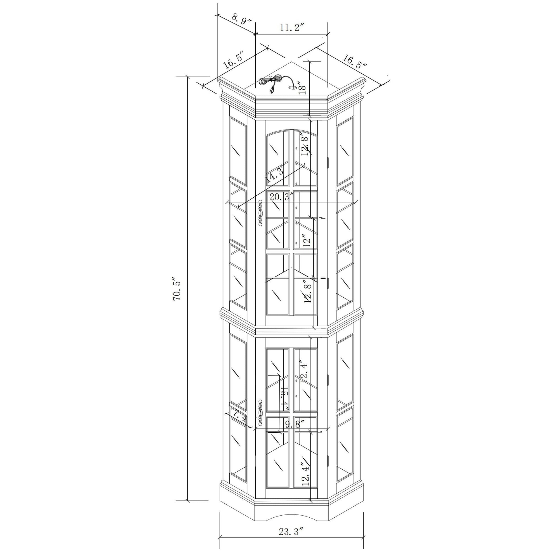 Corner Curio Cabinet with 5 Shelves and Lighting System, Walnut(E26 light bulb not included) - Korvel