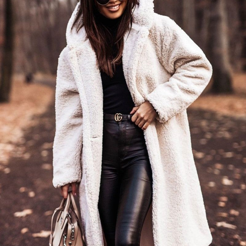 Elegant Plush Faux Fleece Long Coat for Women