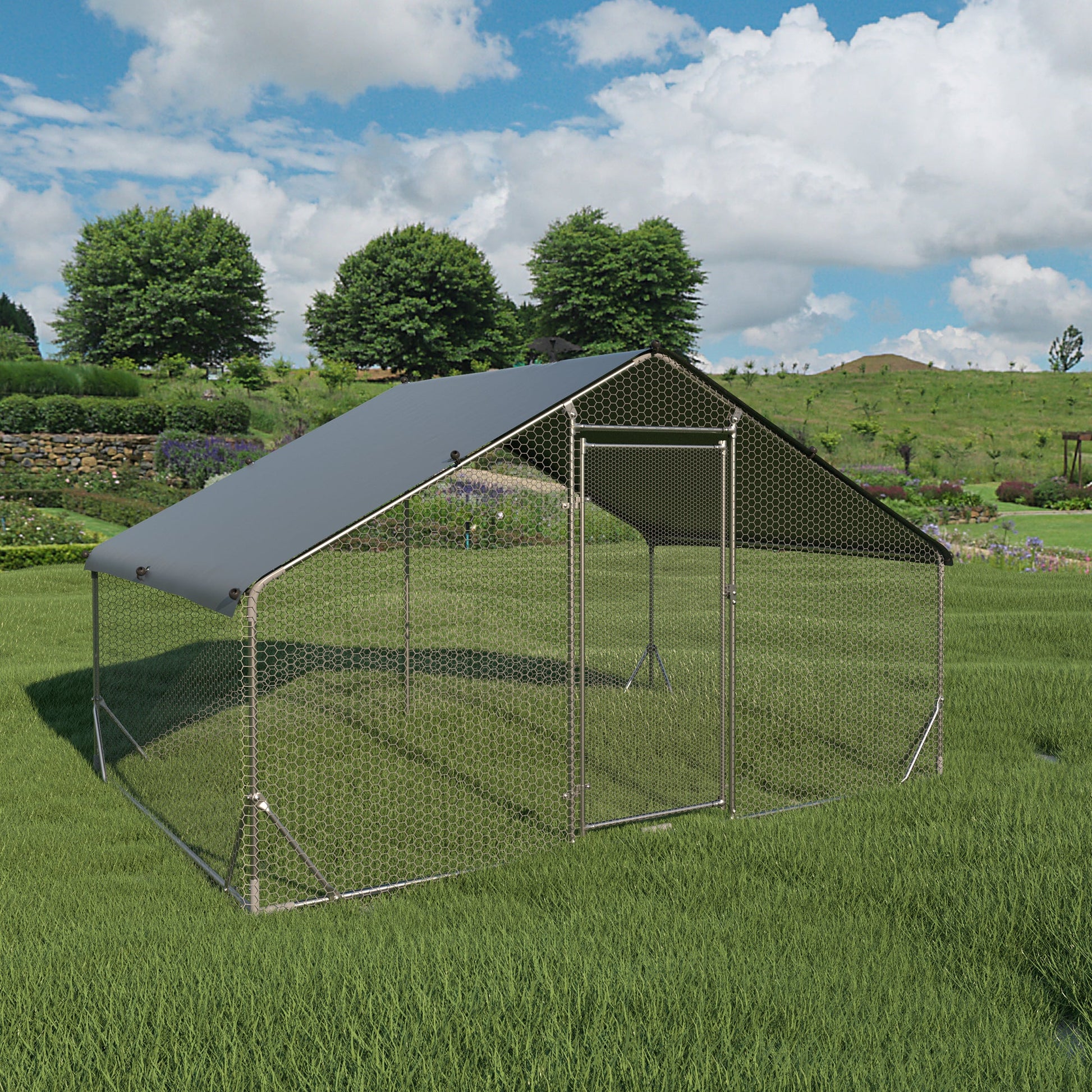 Metal chicken cage, three support steel wire impregnated mesh cage, Oxford cloth silver plated waterproof and UV resistant - Korvel