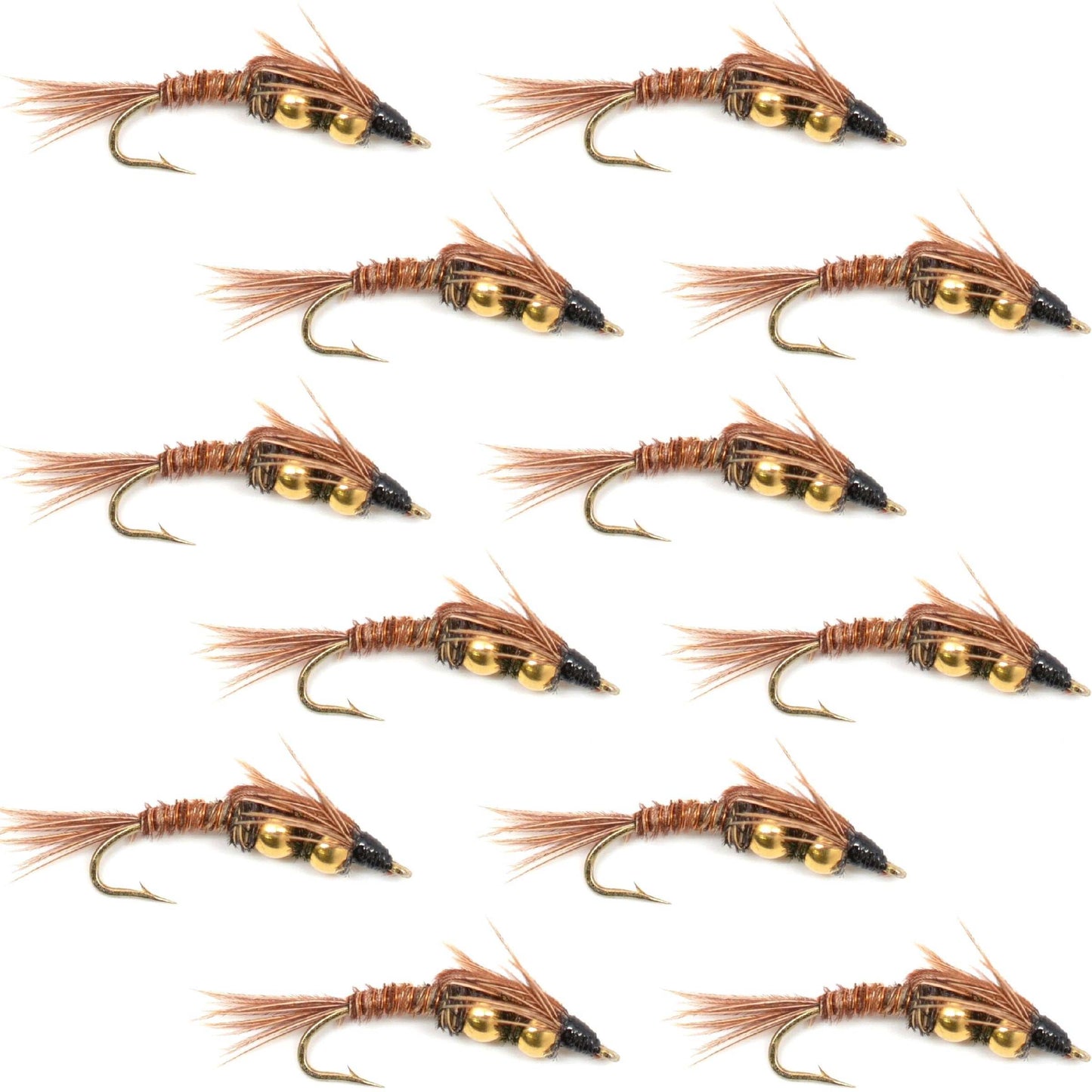 Premium Double Bead Pheasant Tail Nymph Flies - 12 Pack, Size 14 - Korvel