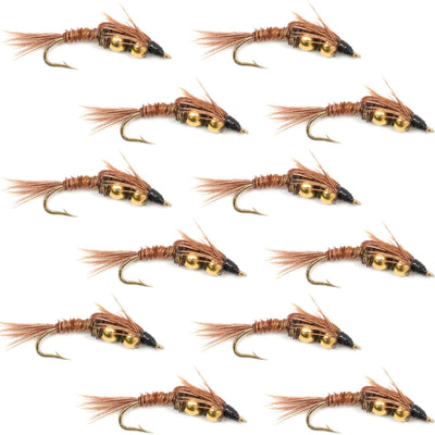 Premium Double Bead Pheasant Tail Nymph Flies - 12 Pack, Size 14 - Korvel