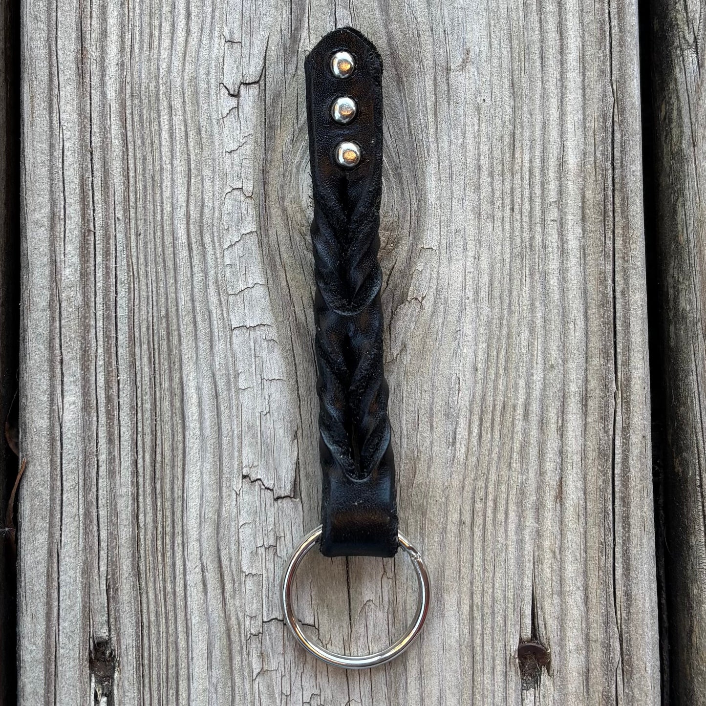 Stylish Twisted Leather Keychains with Stud Accents - Korvel