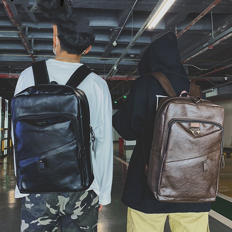 Korean Style PU Leather Backpack for Leisure Travel