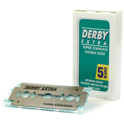 Cuchillas de Afeitar Derby Extra de Doble Filo de Cromo-Cerámica-Platino - Paquete de 5
