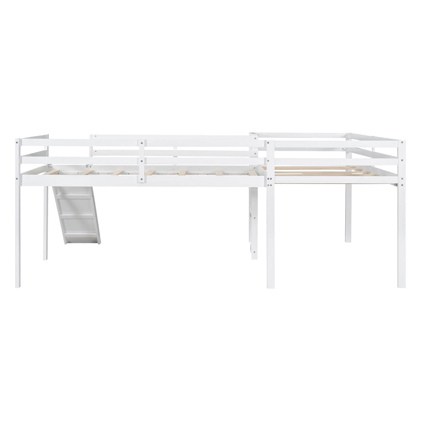 Lit mezzanine en forme de L pour enfant avec échelle et toboggan - Blanc