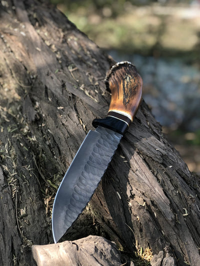 Handcrafted Viking Knife with Stone Texture - 1095 High Carbon Steel - Korvel
