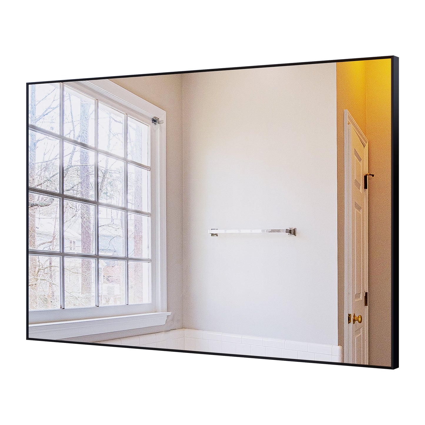 Modern Black Bathroom Mirror - 36x24 Inch Aluminum Frame