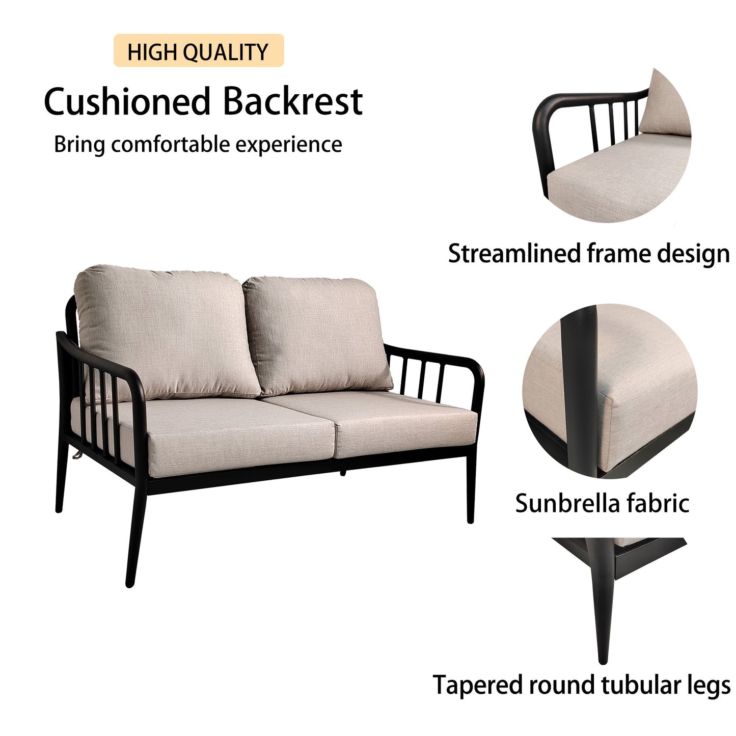 Ensemble de conversation de patio en aluminium moderne 5PC