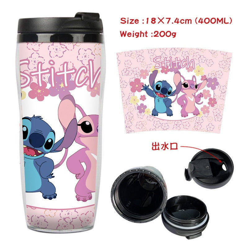 Stitch Stitch animation peripheral double-layer insulated plastic cup two-dimensional cartoon tea cup cold water kettle water cup - Korvel
