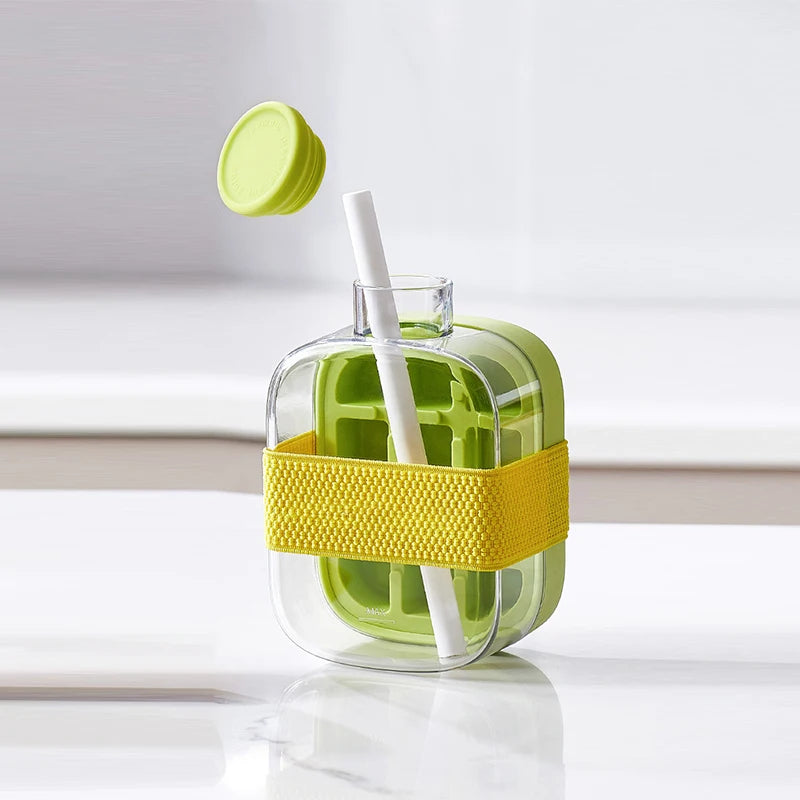 Ice Tray Ice Cube Mold Press Ice Maker With Lid 2-in-1 Ice Cube Bottle Food Grade Ice Making Straw Dual-use Ice Kettle - Korvel