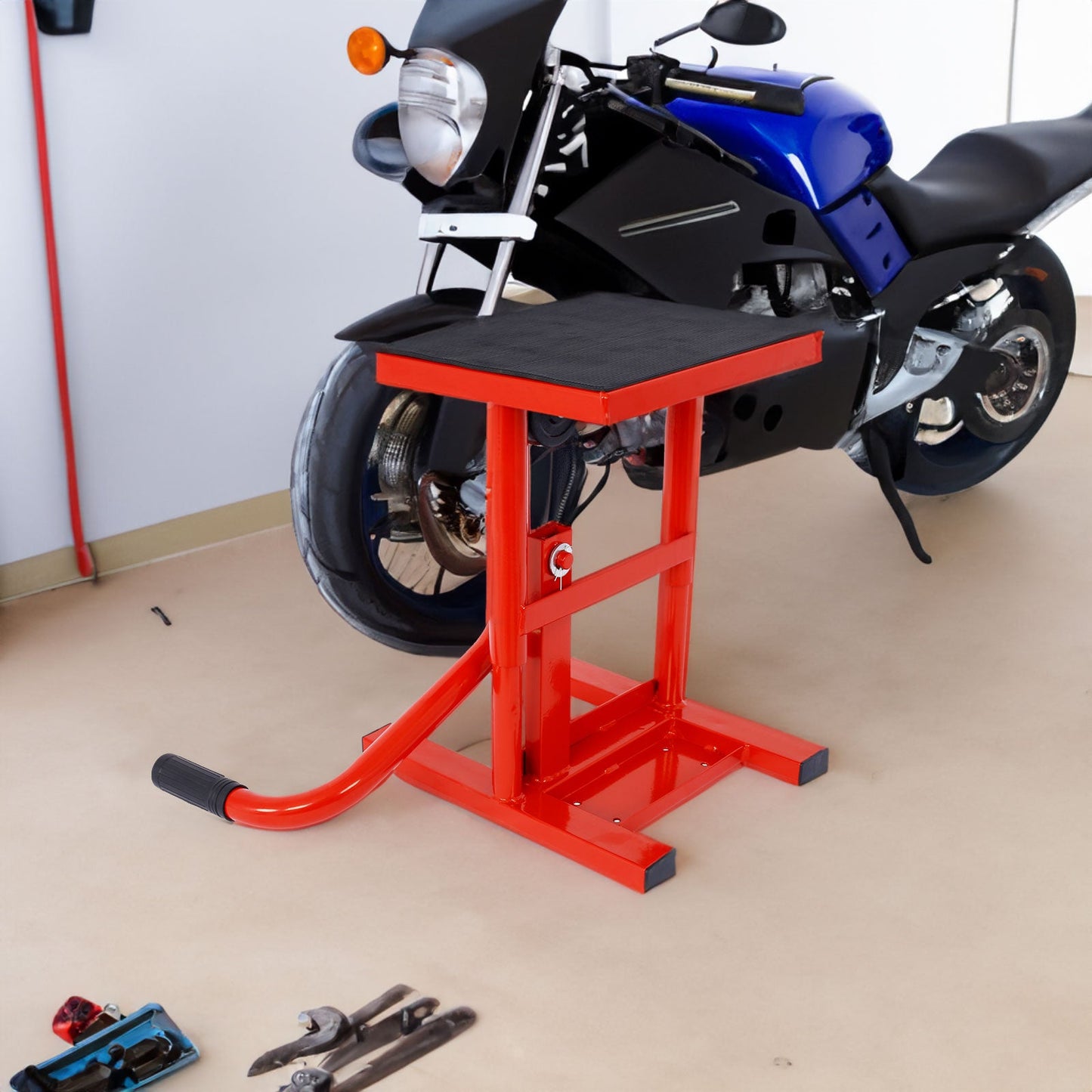 Adjustable Motorcycle Dirt Bike Stand - Heavy Duty Steel Lift