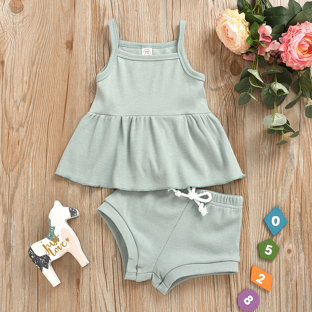 Organic Cotton Baby Girls Summer Outfit Set - Tops & Shorts