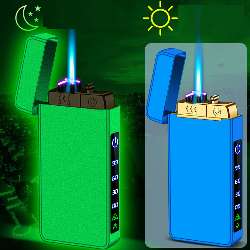 Gas electric triple fire metal windproof inflatable charging lighter personalized and creative trendy gift for boyfriend - Korvel