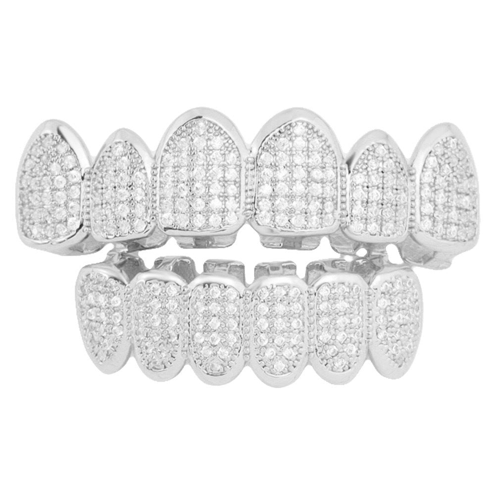 Hip hop braces with copper zircon micro inlaid with real gold Halloween teeth decoration exaggerated hiphopgrills - Korvel