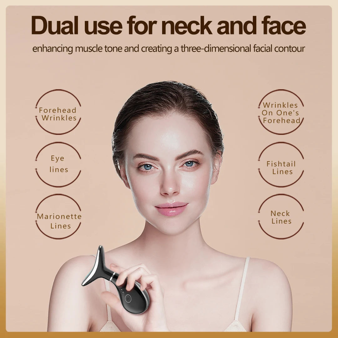 EMS Neck & Face Lifting Machine Skin Tightening Massager 3 Color LED Photon Facial Wrinkle Remover Newest Neck Beauty Device - Korvel